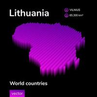 Lithuania 3D map. Stylized neon digital isometric striped vector Map in violet and pink colors on the black background