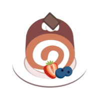 Chocolate roll on cream cake, with strawberry and blueberry png