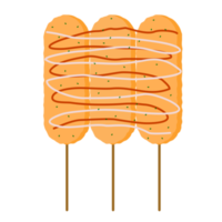 ilustración de perro de maíz coreano, cursi y crujiente con mozzarella y salsa de chile. comida temática png