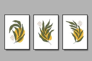 Hand draw abstract aesthetic boho tropical leaves wall art vector