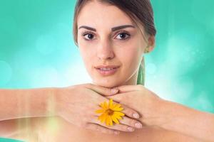 Young girl takes care her skin. photo