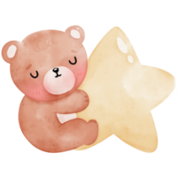 Bear and star watercolor illustration png