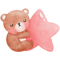 Bear and star watercolor illustration png