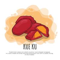 Kue ku in cartoon design made of sticky and soft glutinous rice with a sweet filling in the middle vector