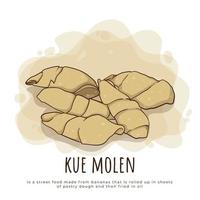 kue molen en diseño de concepto de dibujos animados con nombre indonesio que significa pastel de topo vector