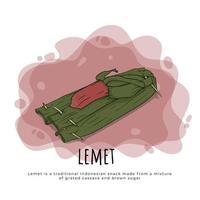 pastel de lemet en diseño de dibujos animados hecho de mandioca rallada y relleno de azúcar morena peinada legítima vector