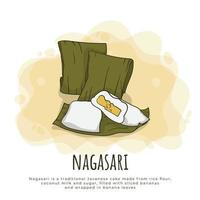 Nagasari cake in cartoon design which is made from flour and bananas and can be found in Indonesia vector