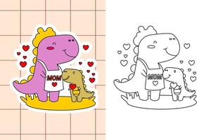 dinosaur colouring page and sticker for toddler vector