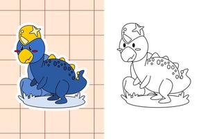 página para colorear de dinosaurios y pegatina para niños pequeños vector