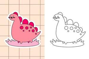 dinosaur colouring page and sticker for toddler vector