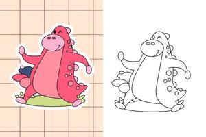 página para colorear de dinosaurios y pegatina para niños pequeños vector