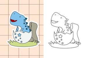 página para colorear de dinosaurios y pegatina para niños pequeños vector