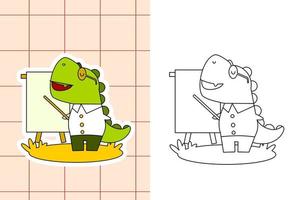 página para colorear de dinosaurios y pegatina para niños pequeños vector