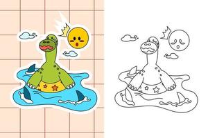 dinosaur colouring page and sticker for toddler vector