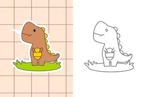 página para colorear de dinosaurios y pegatina para niños pequeños vector