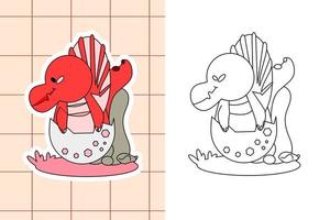 dinosaur colouring page and sticker for toddler vector