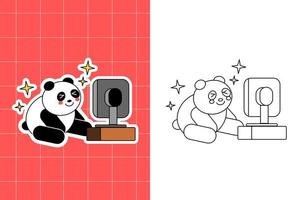 colouring page of panda family for toddler vector