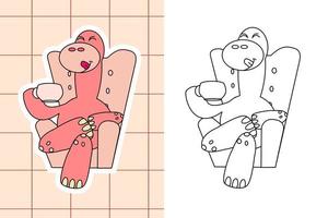 página para colorear de dinosaurios y pegatina para niños pequeños vector