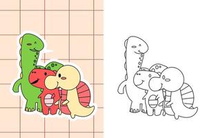 página para colorear de dinosaurios y pegatina para niños pequeños vector