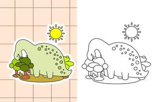 página para colorear de dinosaurios y pegatina para niños pequeños vector