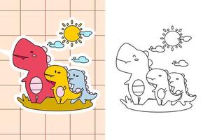 página para colorear de dinosaurios y pegatina para niños pequeños vector