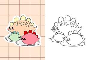 dinosaur colouring page and sticker for toddler vector