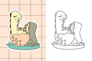 dinosaur colouring page and sticker for toddler vector
