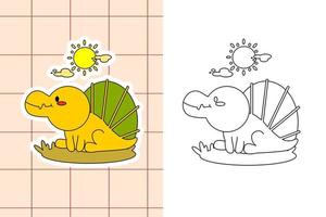 dinosaur colouring page and sticker for toddler vector