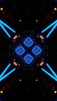Fliegen in einem Tunnel mit blinkenden blauen fluoreszierenden Lichtern, Kaleidoskop-Video mit vertikaler Schleife video