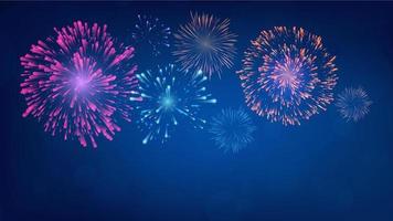 Realistic fireworks collection of blue night twilight backgrounds vector