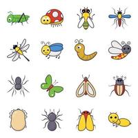 insectos invertebrados e insectos voladores iconos planos