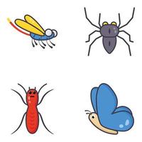 paquete de iconos planos de insectos voladores modernos vector