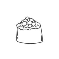 rollo de sushi de fideos con sésamo, comida japonesa. icono de estilo de dibujos animados de rollo de sushi. sushi aislado sobre fondo blanco. sushi de dibujos animados vectoriales. logotipo, icono. rollos de sushi estilo dibujo a mano. comida asiática vector