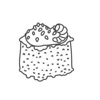 rollo de sushi de fideos con sésamo, comida japonesa. icono de estilo de dibujos animados de rollo de sushi. sushi aislado sobre fondo blanco. sushi de dibujos animados vectoriales. logotipo, icono. rollos de sushi estilo dibujo a mano. comida asiática vector