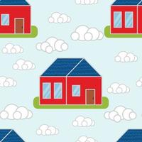 Red town houses. Seamless pattern. With blue roof vector