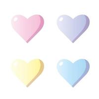 Four colorful hearts with shadows on a white background vector