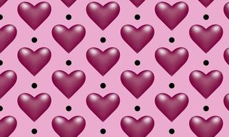Repeating pattern of hearts and polka dots on a pink background vector