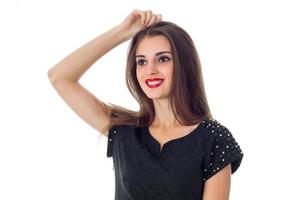 cheerful girl smiling in studio photo