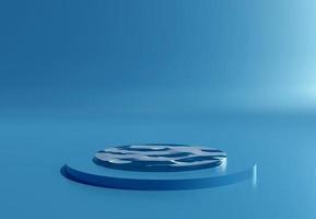 Blue cylinder podium with water texture on blue background.  Stand to show products. Fresh ocean water pedestal display with copy space. Banner size. Website cover template. 3D rendering.