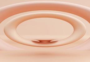 Cylinder podium with decorative curve objects on beige nude  background. Stand to show products. Stage showcase with copy space. Pedestal display.  3D rendering.