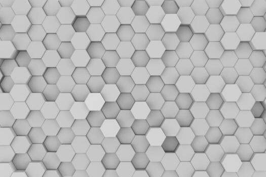 White geometric hexagonal abstract background. 3D rendering illustration photo