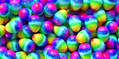 Pile of birght and colorful Easter Eggs. 3D rendering illustration. photo