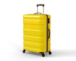 maleta de viaje amarilla sobre fondo blanco. ilustración de renderizado 3d. foto