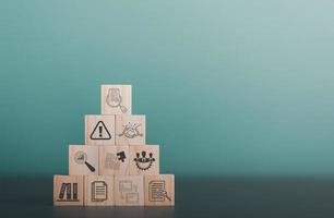 Wooden blocks stacked on table, document verification concept, ethics concept, Rules and policies, Terms and conditions, corporate governance documents photo