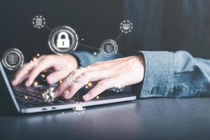 businessman using laptop, the concept of transferring, uploading, and downloading data, cloud computing technology transformation, online storage, large data backup and transmission photo