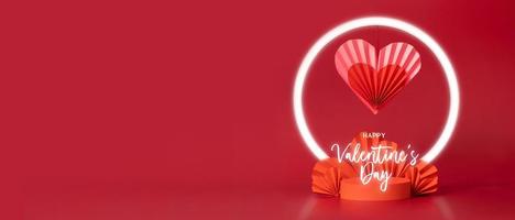 Happy Valentine's day text and podium stage composition on red background with copy space photo