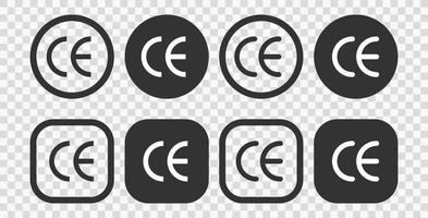 conjunto de símbolo de marca CE para conformidad europea, producto de etiqueta limpia, signo de ilustración de vector de información