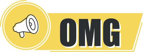 Megaphone with omg on yellow background. Megaphone banner. Web design. vector