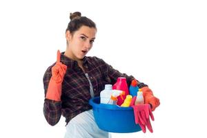 young maid woman with cleansers photo