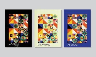 conjunto de paquetes, tres diseños de fondo geométricos, con tamaños de portada. cubierta de estilo retro de mosaico abstracto vector